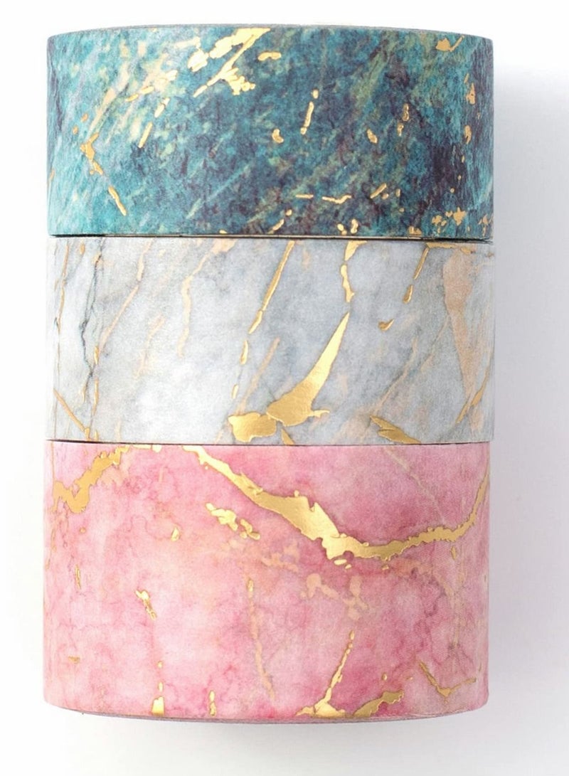 Washi Tape Set, 3 Rolls Gold Veins Gorgeous Foil Masking Set Decorative for Arts, DIY Crafts, Journal Supplies, Planners, Scrapbook, Card/Gift Wrapping (Marbling Patterns) - Image 1