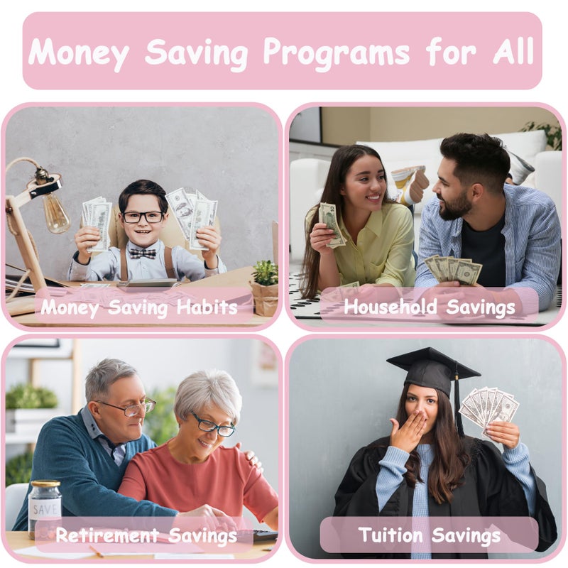 Antner 100 Envelopes Money Saving Binder & 52 Week Savings Challenge Book, 2 Sets A5 Budget Money Saving Binder with Pre-Printed Cash Envelopes and Challenge Trackers for Budgeting, Pink & Black - Image 5