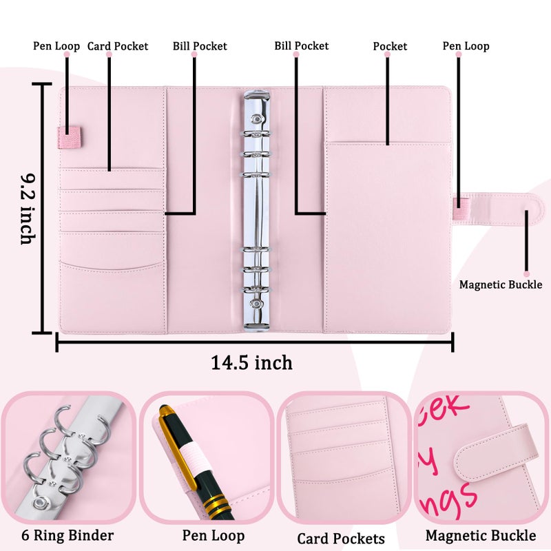 Antner 100 Envelopes Money Saving Binder & 52 Week Savings Challenge Book, 2 Sets A5 Budget Money Saving Binder with Pre-Printed Cash Envelopes and Challenge Trackers for Budgeting, Pink & Black - Image 3