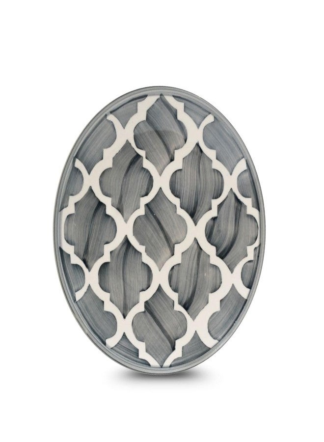aDai Premium Moroccan Ceramic Quarter Side Plates for Snacks & Gifting, Microwave & Dishwasher Safe | Perfect for Pasta, Breakfast, Lunch, Dinner for Home, Kitchen or Café (Set of 1, 8.07 Inch, Grey) - Image 1