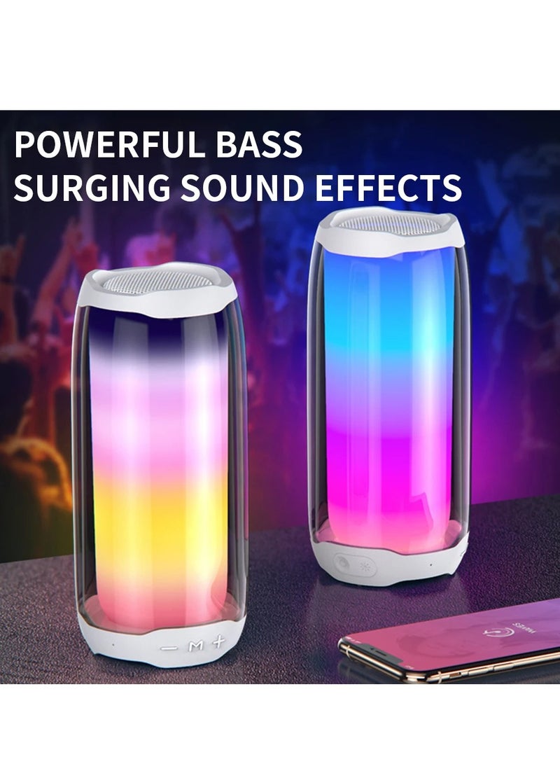 RGB Bluetooth Speaker with 360° Lighting, IPX5 Waterproof Portable Bluetooth 5.0 Speaker with Type C Charging Port Light Support TF Card, USB, AUX for Phone, PC, Tablet, White and Black (white) - Image 1