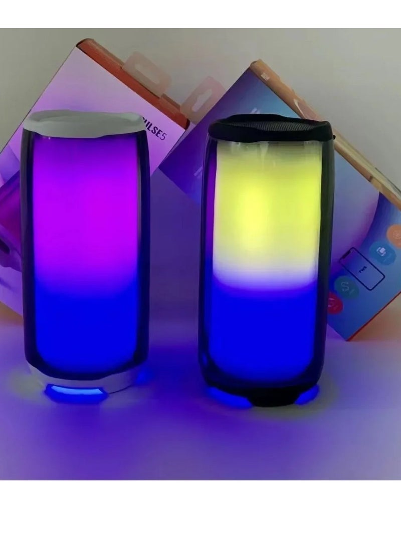 RGB Bluetooth Speaker with 360° Lighting, IPX5 Waterproof Portable Bluetooth 5.0 Speaker with Type C Charging Port Light Support TF Card, USB, AUX for Phone, PC, Tablet, White and Black (white) - Image 2