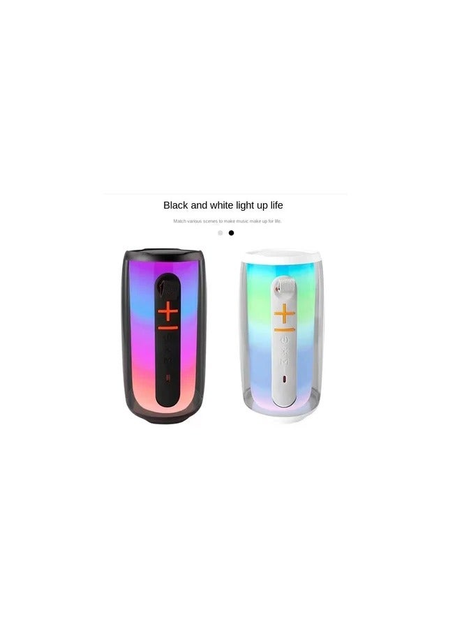 RGB Bluetooth Speaker with 360° Lighting, IPX5 Waterproof Portable Bluetooth 5.0 Speaker with Type C Charging Port Light Support TF Card, USB, AUX for Phone, PC, Tablet, White and Black (white) - Image 3