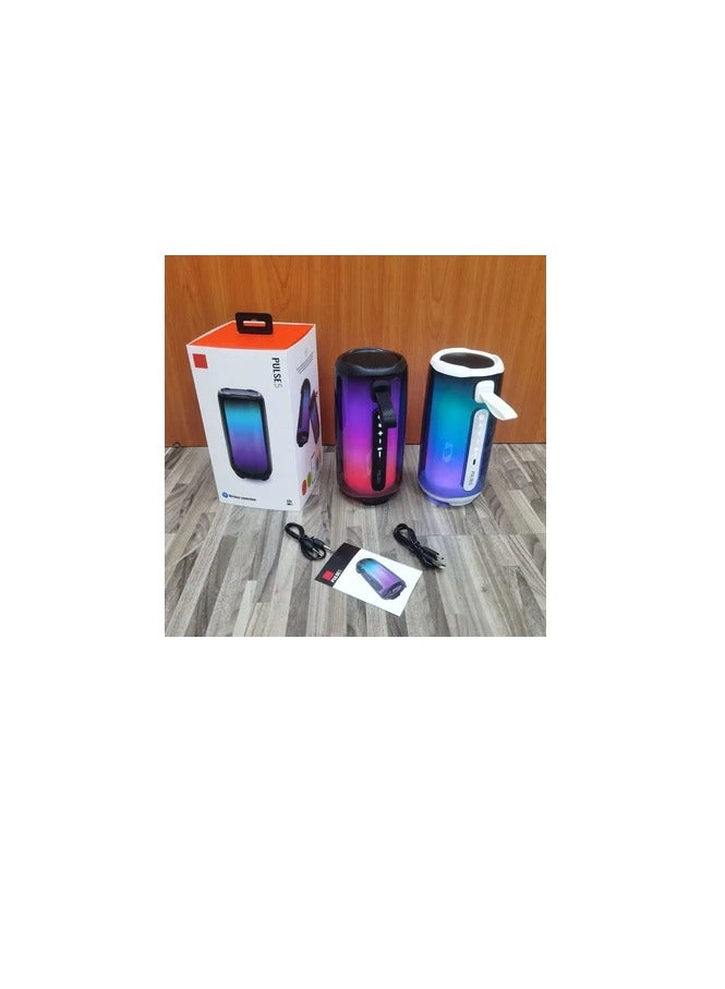 RGB Bluetooth Speaker with 360° Lighting, IPX5 Waterproof Portable Bluetooth 5.0 Speaker with Type C Charging Port Light Support TF Card, USB, AUX for Phone, PC, Tablet, White and Black (white) - Image 4