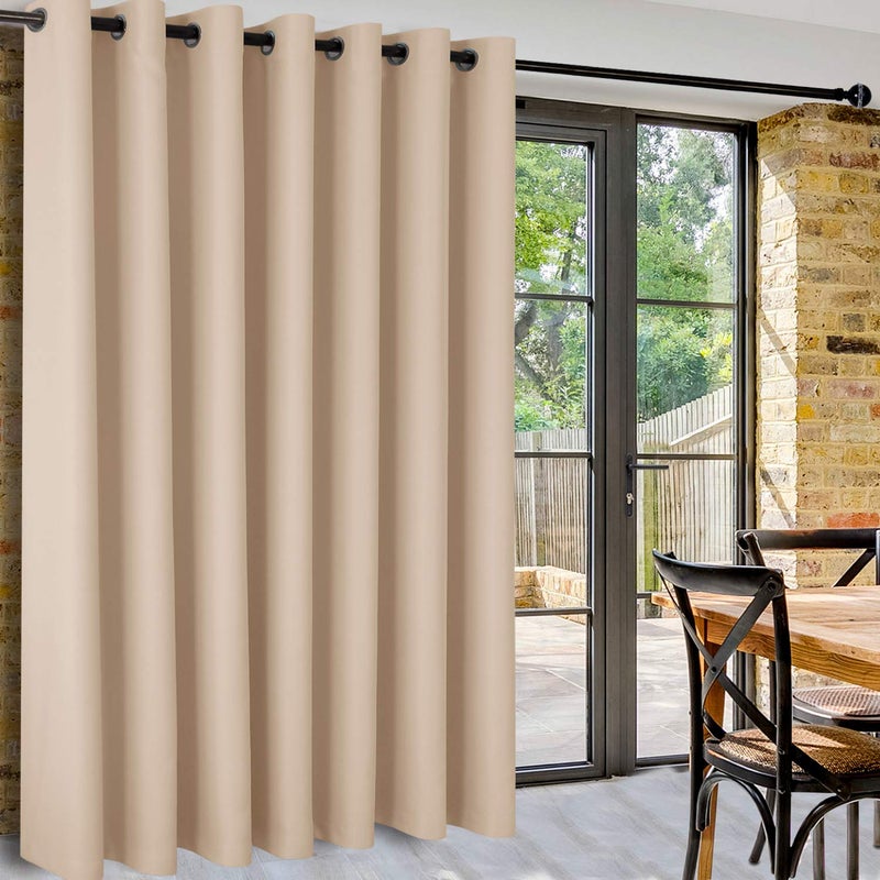 DWCN Total Privacy Room Divider Blackout Curtain  Thermal Curtains for Patio Door Living Room Bedroom Partition and Shared Office Space 1 Grommet Curtain Panel 10ft Wide x 8ft Tall Beige