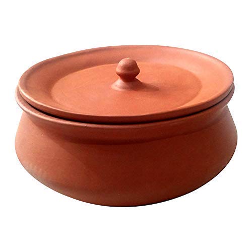 Bhanvi 750ml Unpolished Clay Curd Pot Handi Dahi Handi Serving Bowl MudMittiTerrocotta Handi Handmade Yogurt Handi with Lid Earthen Handi 750 ml Small Handi for Kitchen with Lid - Image 1