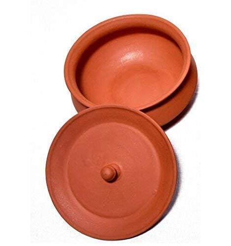 Bhanvi 750ml Unpolished Clay Curd Pot Handi Dahi Handi Serving Bowl MudMittiTerrocotta Handi Handmade Yogurt Handi with Lid Earthen Handi 750 ml Small Handi for Kitchen with Lid - Image 3