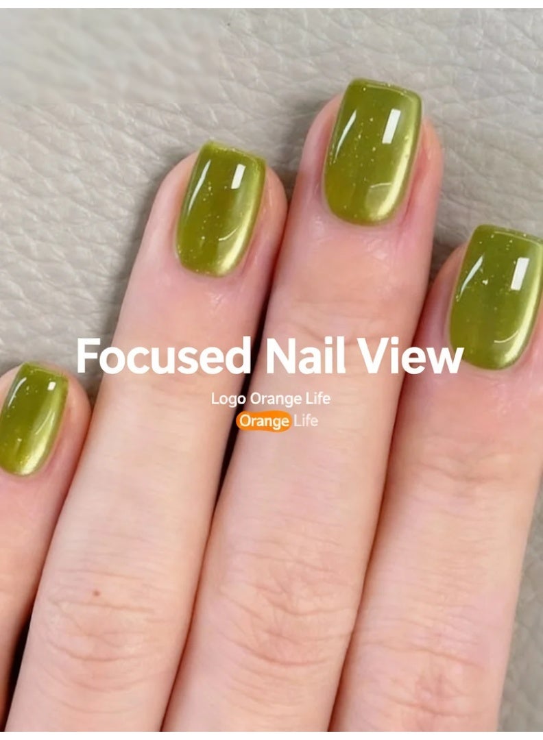 Orange Life Press on nails olive green short square glossy fake nails with subtle shimmer designed as reusable glue on nails for women who want a clean modern manicure. This nail set delivers a natural look with rich green tone, balanced shine, and comfortable nail tips that work as an acrylic alternative. Ideal for daily wear nails, office nails, minimalist manicure lovers, salon look at home routines, and elegant seasonal styling with adhesive tabs. - Image 1