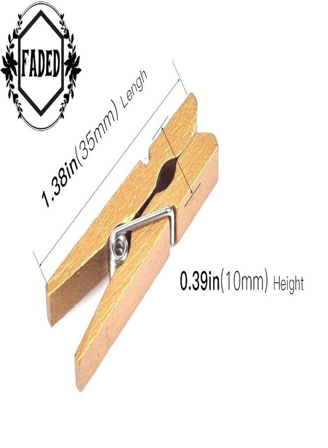 Faded Mini Wooden Clips 1 inch for Wall Hanging Pictures, Wooden Small Picture Clips for Crafts, Pack of 50 (Golden) - Image 5
