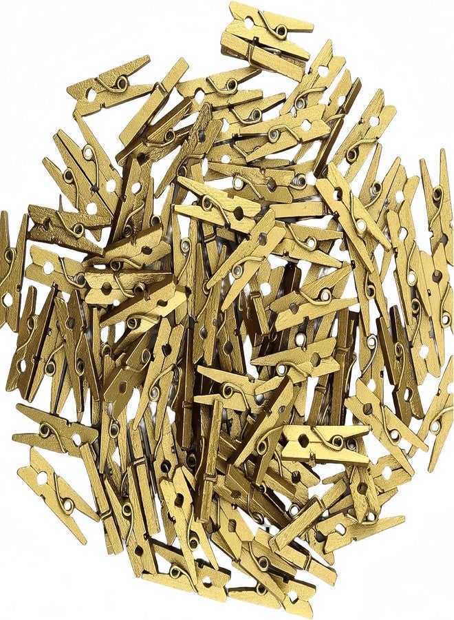 Faded Mini Wooden Clips 1 inch for Wall Hanging Pictures, Wooden Small Picture Clips for Crafts, Pack of 50 (Golden) - Image 1