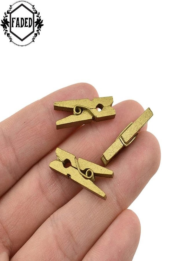 Faded Mini Wooden Clips 1 inch for Wall Hanging Pictures, Wooden Small Picture Clips for Crafts, Pack of 50 (Golden) - Image 4