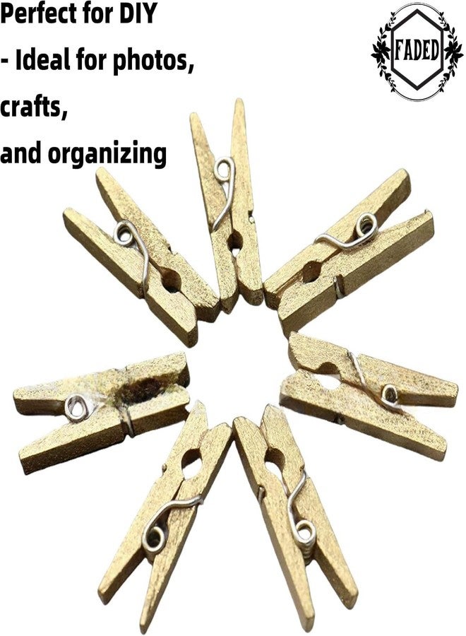 Faded Mini Wooden Clips 1 inch for Wall Hanging Pictures, Wooden Small Picture Clips for Crafts, Pack of 50 (Golden) - Image 3