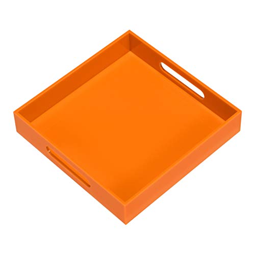KEVLANG Orange Sturdy Acrylic Serving Tray with Handles10x10InchServing CoffeeFoodBreakfastButlerKitchen Countertop TrayMakeup Drawer OrganizerVanity TableOttoman TrayDecorative Tray