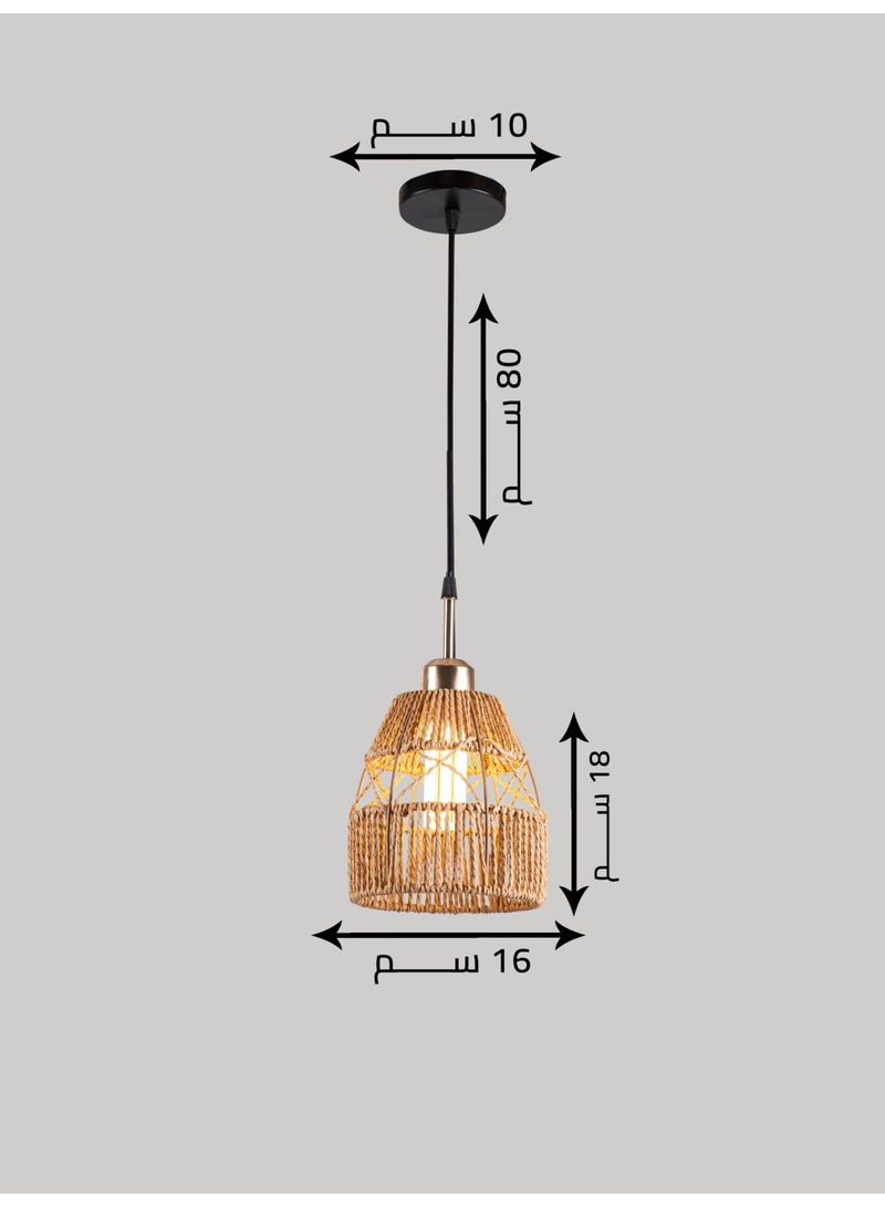 Best Power Traditional rope pendant chandelier | Classic pendant light with E27 bulbs | 16 cm wide with an 80 cm adjustable cord | Rustic ceiling light | Model 6308-1 - Image 5