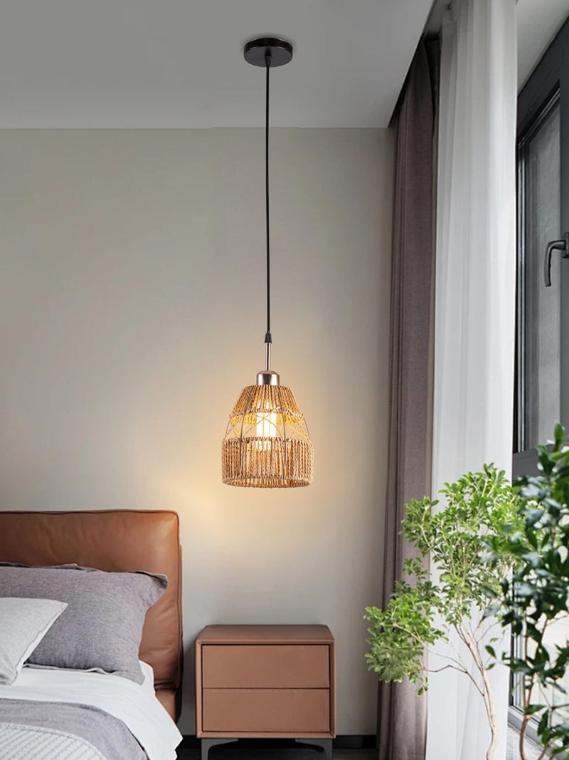 Best Power Traditional rope pendant chandelier | Classic pendant light with E27 bulbs | 16 cm wide with an 80 cm adjustable cord | Rustic ceiling light | Model 6308-1 - Image 1