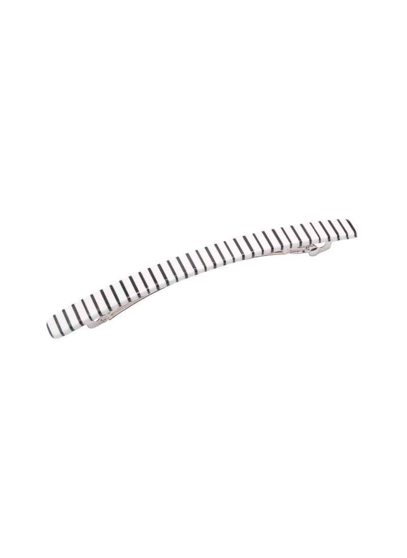 French Amie - French Amie Long and Thin Black White Large 4 Handmade Celluloid Automatic Hair Clip Barrette for Women and Girls Stripe - Image 1