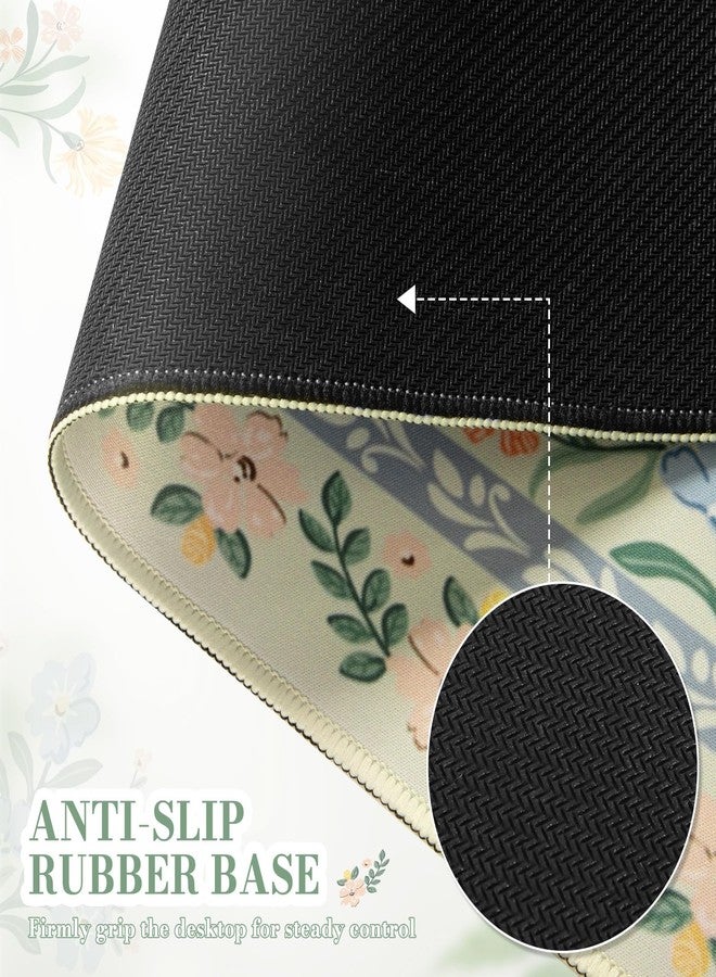 iCasso Desk Matt for Desktop, Desk Pad Mat, Green Floral Computer Mat for Keyboard and Mouse, XXL Large Mouse Pad, Anti-Slip Big Mousepad with Stitched Edges (Green) - Image 4