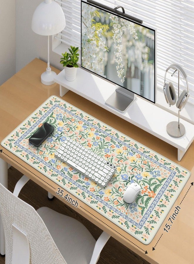 iCasso Desk Matt for Desktop, Desk Pad Mat, Green Floral Computer Mat for Keyboard and Mouse, XXL Large Mouse Pad, Anti-Slip Big Mousepad with Stitched Edges (Green) - Image 2