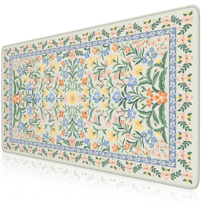 iCasso Desk Matt for Desktop, Desk Pad Mat, Green Floral Computer Mat for Keyboard and Mouse, XXL Large Mouse Pad, Anti-Slip Big Mousepad with Stitched Edges (Green) - Image 1