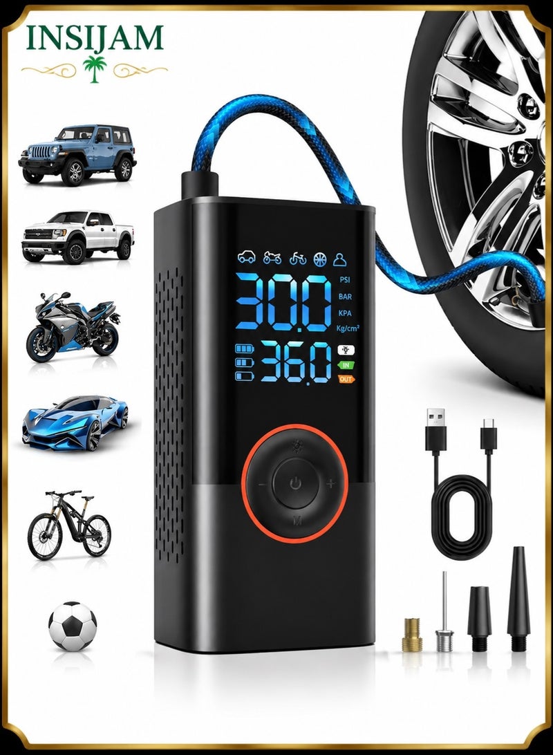 INSIJAM Tyre Inflator Portable Air Compressor 150 PSI Cordless Bike Pump with Pressure Gauge and LED Light Air Pump for Car Motorcycle Bicycle and Balls - Image 1
