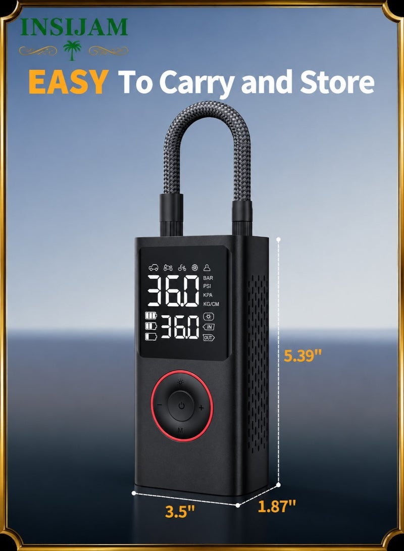 INSIJAM Tyre Inflator Portable Air Compressor 150 PSI Cordless Bike Pump with Pressure Gauge and LED Light Air Pump for Car Motorcycle Bicycle and Balls - Image 4