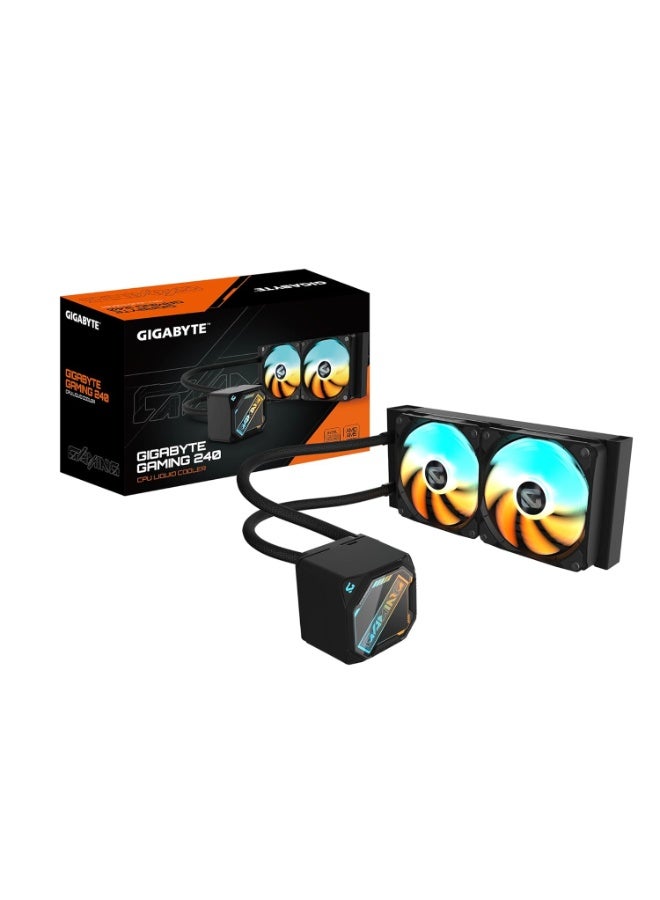 GIGABYTE GME 240 AIO Liquid CPU Cooler | 240mm Radiator | Dual ARGB Fans | Anti-Leak Design | Silent Performance | Intel & AMD Compatible | Braided Tubes | Black Edition - Image 1
