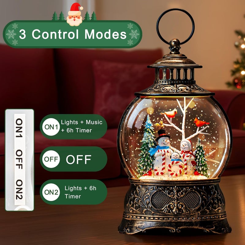 MXwcy Christmas Snow Globe Lighted Snowman Family&Cardinal Scene, Musical Snow Water Lantern Swirling Glittering Home Decoration and Gift, Battery Operated or USB Powered - Image 5