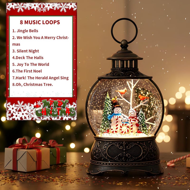 MXwcy Christmas Snow Globe Lighted Snowman Family&Cardinal Scene, Musical Snow Water Lantern Swirling Glittering Home Decoration and Gift, Battery Operated or USB Powered - Image 4