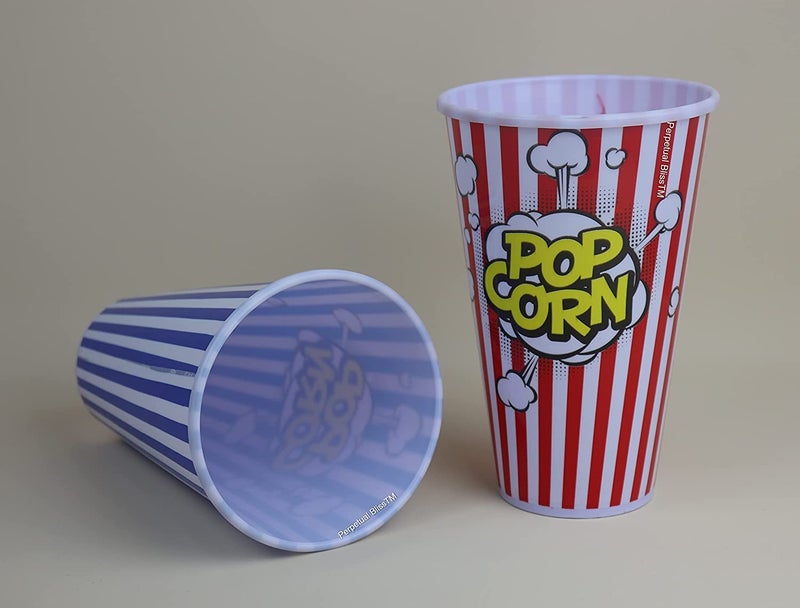 Tickles Tickles Popcorn Paper Bucket BowlsFamily Movie Theater Snack ContainersReusable Parties Disposable for Kids Boys GIrls Color Blue Red Set of 4  - Image 4