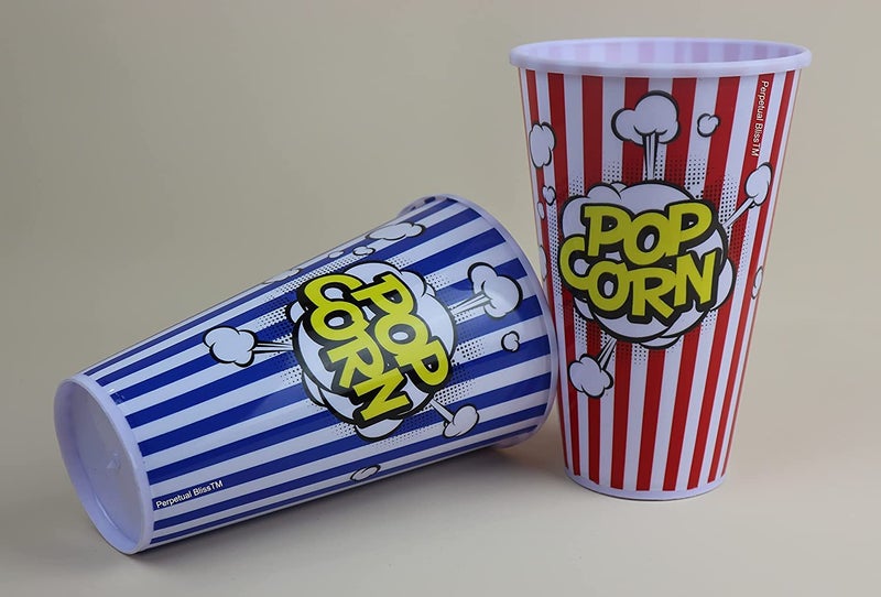 Tickles Tickles Popcorn Paper Bucket BowlsFamily Movie Theater Snack ContainersReusable Parties Disposable for Kids Boys GIrls Color Blue Red Set of 4  - Image 1