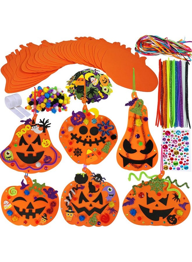 وينلين 30 مجموعة من زخارف اليقطين لفصل الخريف في الهالوين، مجموعات الحرف اليدوية على شكل اليقطين، أشكال اليقطين الرغوية مع ملصقات الهالوين، ملصقات وجه Jack-O'-Lantern للأطفال، هدايا تذكارية، مشروع فني، نشاط صفي - Image 1
