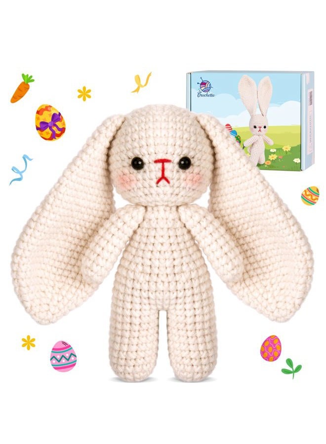 Crochetta طقم كروشيه للمبتدئين، طقم كروشيه للمبتدئين مع دروس فيديو خطوة بخطوة، طقم كروشيه للمبتدئين لوازم الحياكة للبالغين والأطفال، أرنب كروشيه (40%+ خيوط) - Image 1