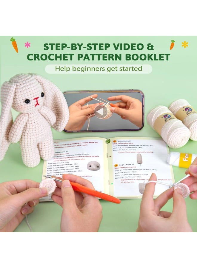 Crochetta طقم كروشيه للمبتدئين، طقم كروشيه للمبتدئين مع دروس فيديو خطوة بخطوة، طقم كروشيه للمبتدئين لوازم الحياكة للبالغين والأطفال، أرنب كروشيه (40%+ خيوط) - Image 3