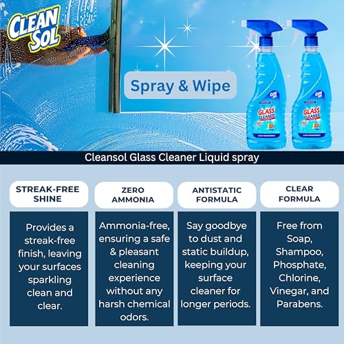 Cleansol Glass Cleaner Liquid Spray - 500 ml (Pack of 2 × 500 ml) | Multi Surface Glass Cleaner (Pack of 2) - Image 4