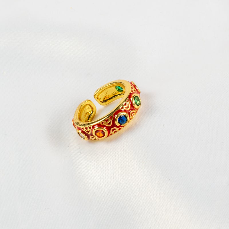 خاتم جولد بليتد أحمر فري سايز مرصع بفصوص الزيركون - Image 1