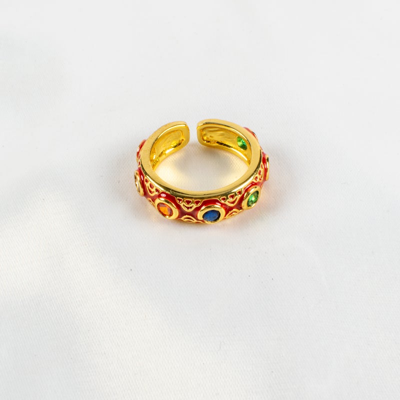 خاتم جولد بليتد أحمر فري سايز مرصع بفصوص الزيركون - Image 2