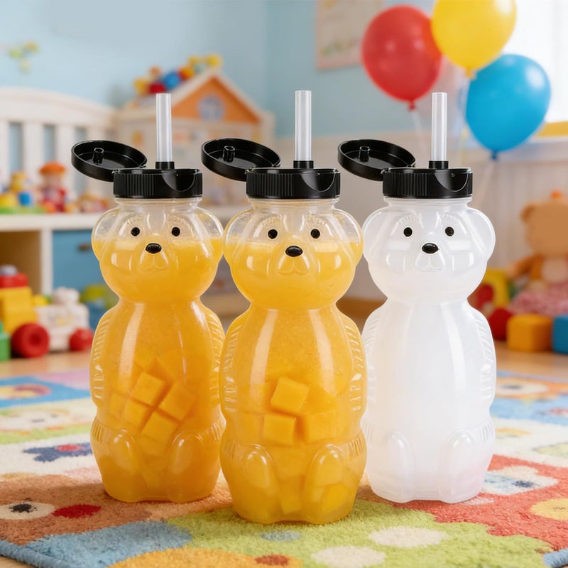 GOWENIC 230ml Bear Straw Cups Leak Proof Wide Base Drinking Bottles for Water Juice Milk 3 Pack - Image 2