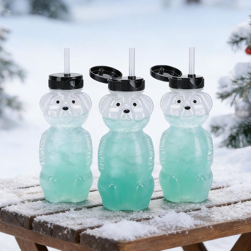 GOWENIC 230ml Bear Straw Cups Leak Proof Wide Base Drinking Bottles for Water Juice Milk 3 Pack - Image 4
