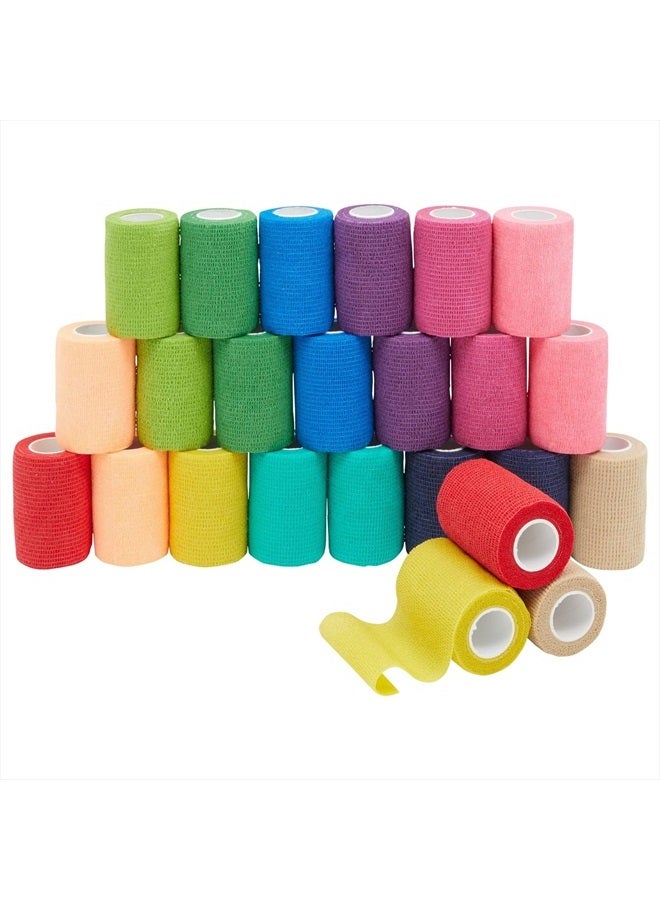 Juvale 24 Rolls Colorful Self Adhesive Bandage Wrap 3 Inch x 5 Yards - Cohesive First Aid Tape for Sports, Vet, Medical, Tattoo (12 Colors) - Image 1