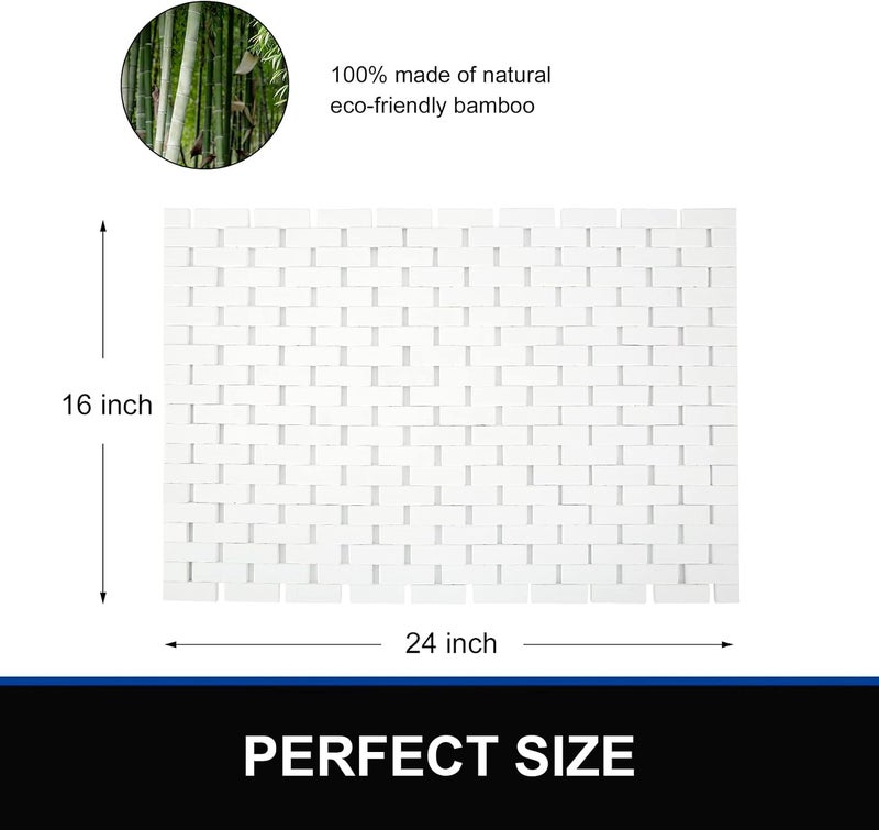 Fovlaurs Bamboo Bath Mat Bathroom Rugs Floor Wood Shower Bathtub Waterproof Non Slip Accessories 16x24 Inch Easy to Clean, White, 1 pc - Image 5