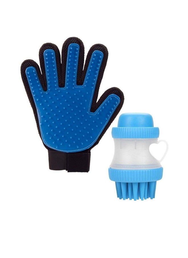 PET Washing Scrub Buster Brush With Grooming Glove By Pet Needs For Dog And Cat-Blue  - Image 1