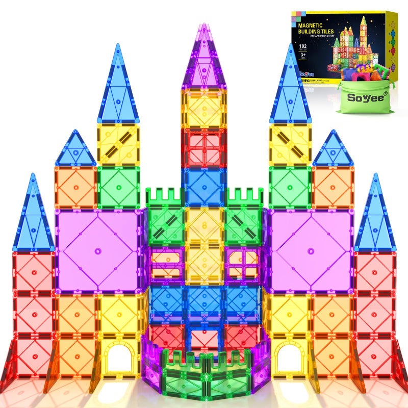 Soyee 102PCS Magnetic Tiles Building Blocks Stem Toys for 3 Year Old Boys Girls Montessori Toys Toddler Kids Gifts Parents Approved Sensory Toys - Image 2