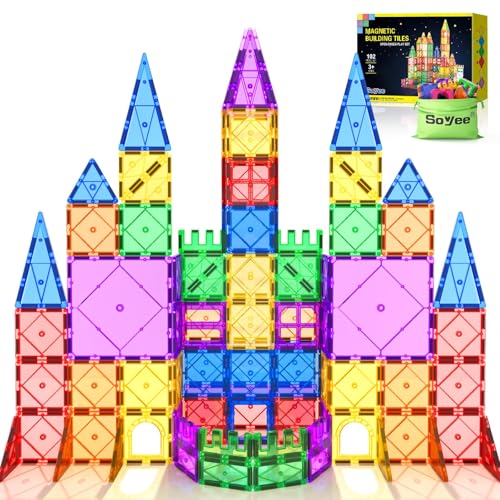 Soyee 102PCS Magnetic Tiles Building Blocks Stem Toys for 3 Year Old Boys Girls Montessori Toys Toddler Kids Gifts Parents Approved Sensory Toys - Image 1