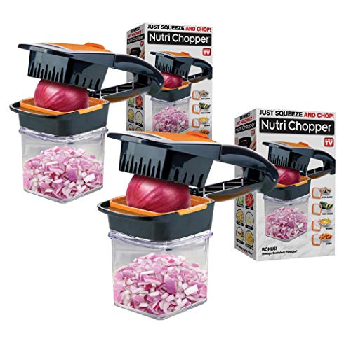 Nutrichopper with Fresh-keeping container Vegetable Chopper Onion Egg Slicer - Slices Cubes Wedges Multi-purpose Food Stainless Steel Blades Veggie As Seen On TV Set of 2 - Image 1