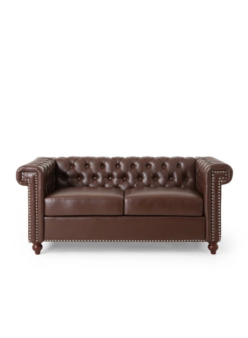 Wooden Twist Modern Handmade Leatherette Love Seats 2 Seater Sofa ( Dark Brown ) - Image 2