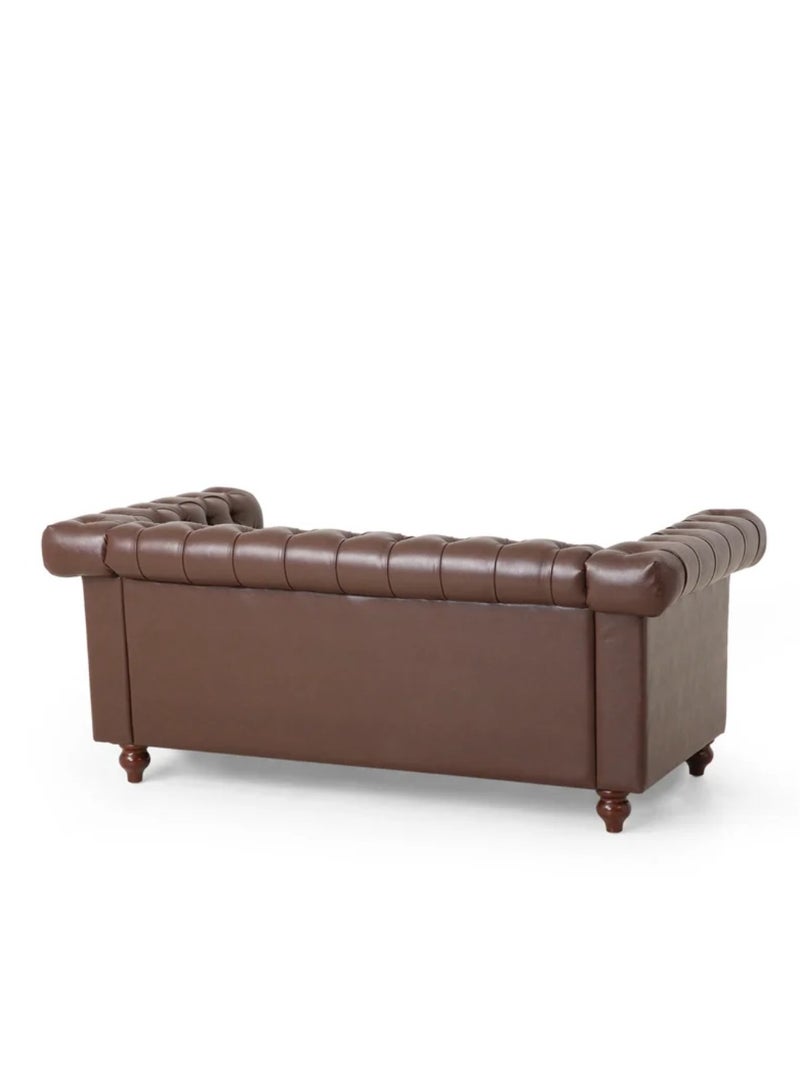 Wooden Twist Modern Handmade Leatherette Love Seats 2 Seater Sofa ( Dark Brown ) - Image 5