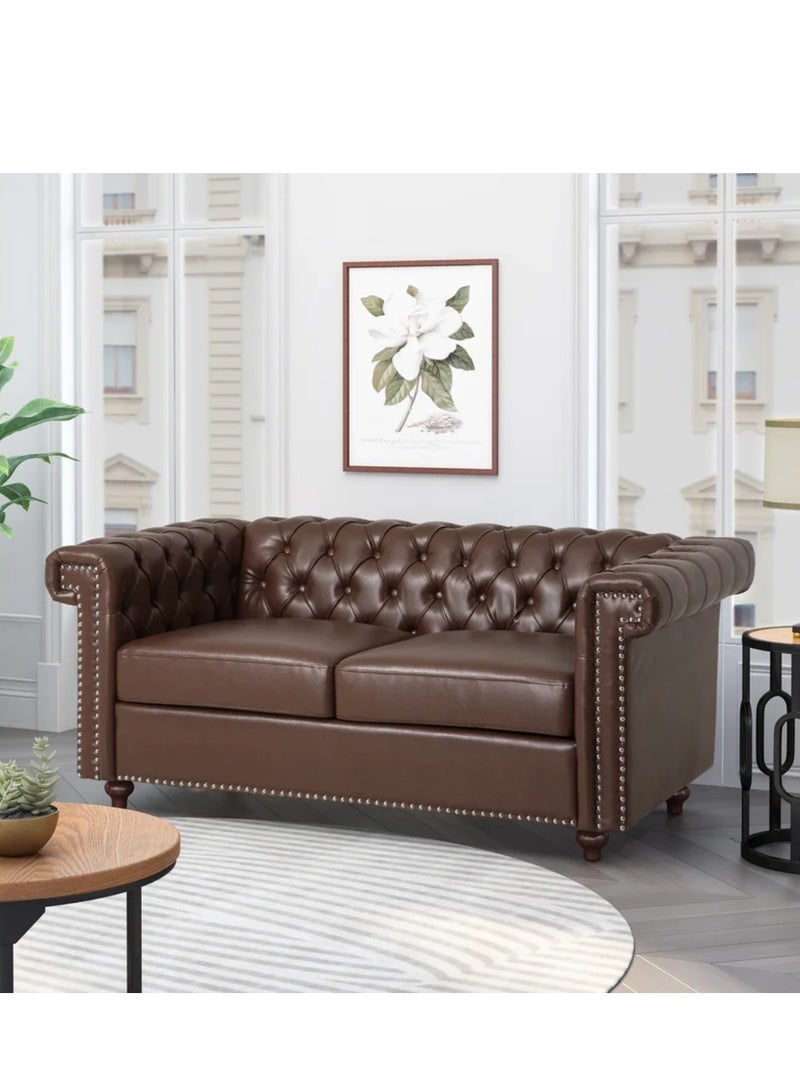 Wooden Twist Modern Handmade Leatherette Love Seats 2 Seater Sofa ( Dark Brown ) - Image 1