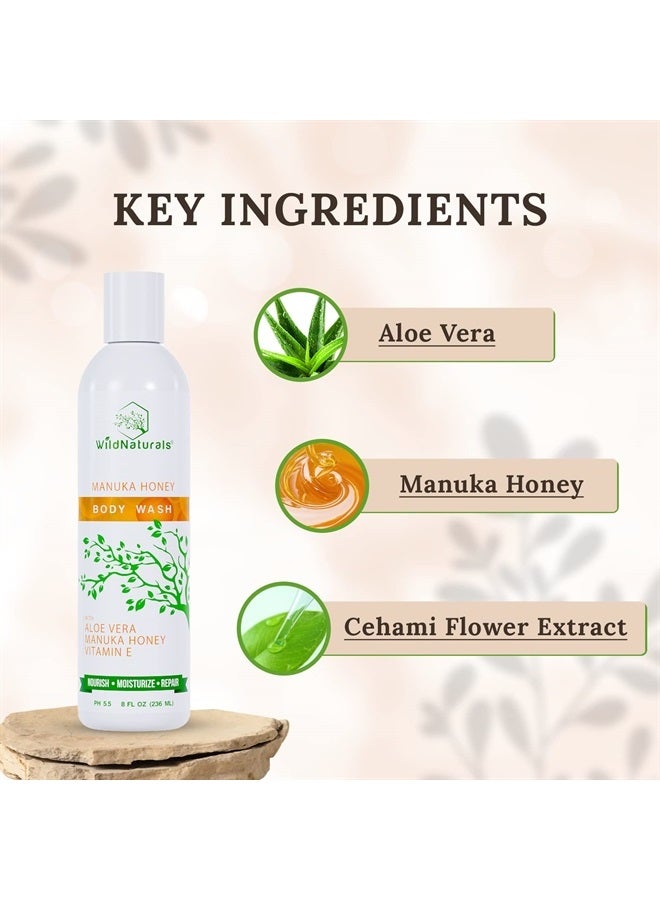 Wild Naturals Moisturizing Body Wash for Dry Skin With Vitamin E - Unscented Body Wash with Manuka Honey Plus Aloe Vera As First Ingredient, Shower Gel Body Wash for Women and Men, For All Skin Types To Get Relief - Image 2