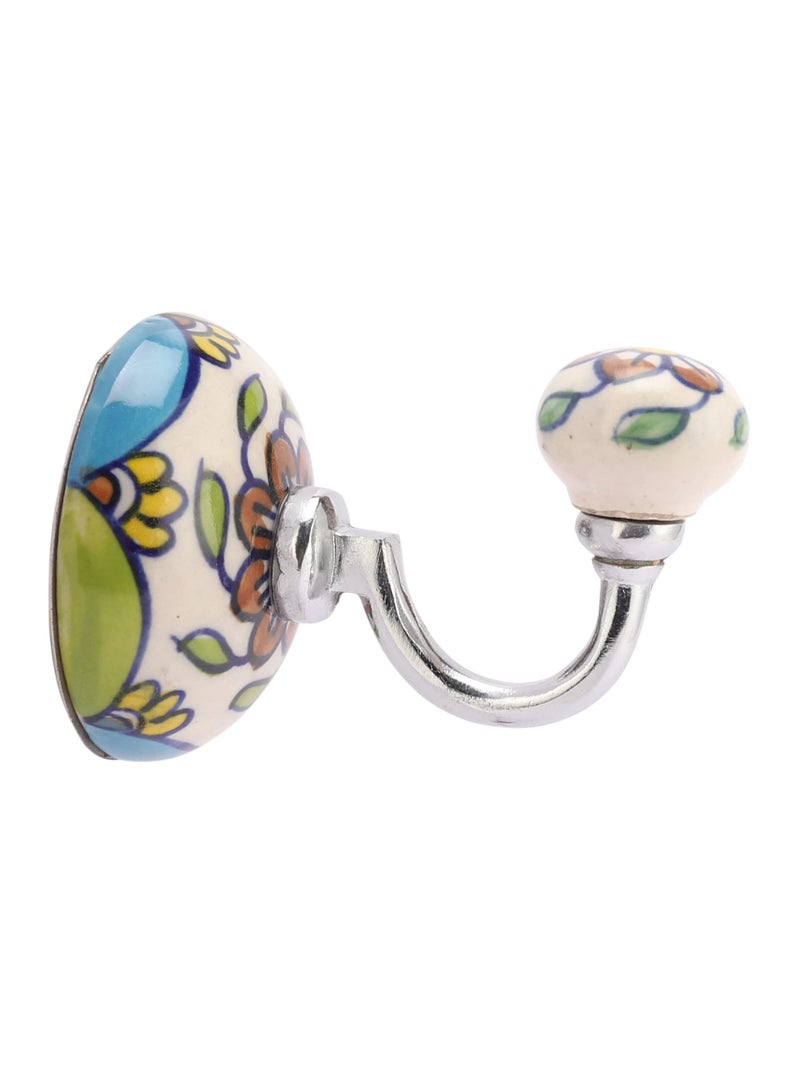 miah decor Handmade Ceramic Embossed Utility Wall Hooks White Color - Image 2