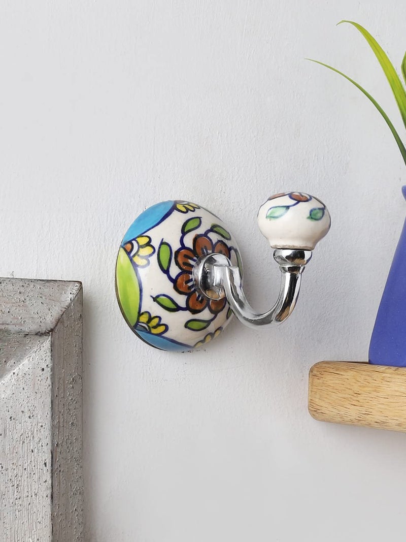 miah decor Handmade Ceramic Embossed Utility Wall Hooks White Color - Image 1